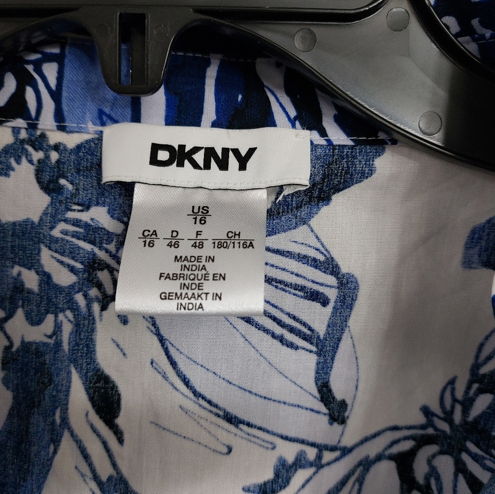 SALE DKNY Blue Floral Cotton Shirtdress 16 NWT - Picture 2 of 6